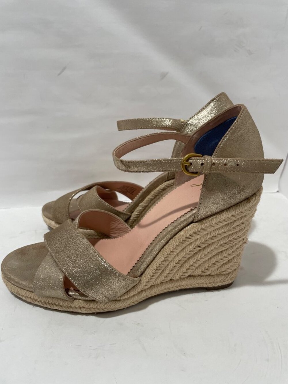 J CREW WOMENS METALLIC GOLD LEATHER ESPADRILLES AN872 ANKLE STRAP SIZE 8.5